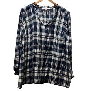 Ann Taylor Loft Plus Women's Plaid Flannel Blouse Blue White Pink Sz 16 L  NWOT
